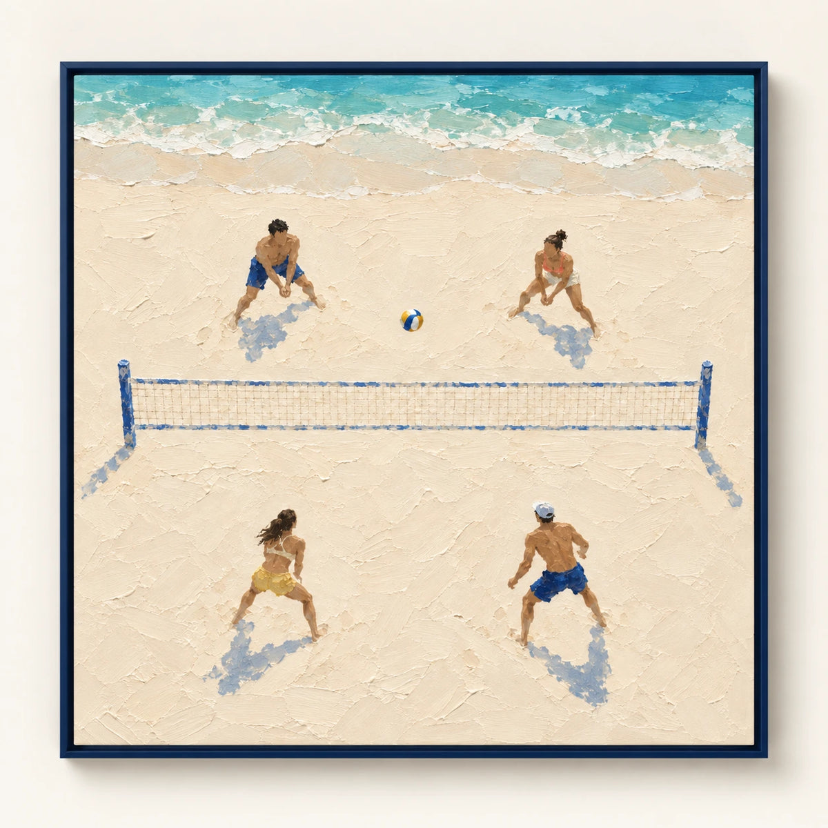 Hand-Painted Artwork | Beach Volleyball at Low Tide [noon:detail:framed-front]