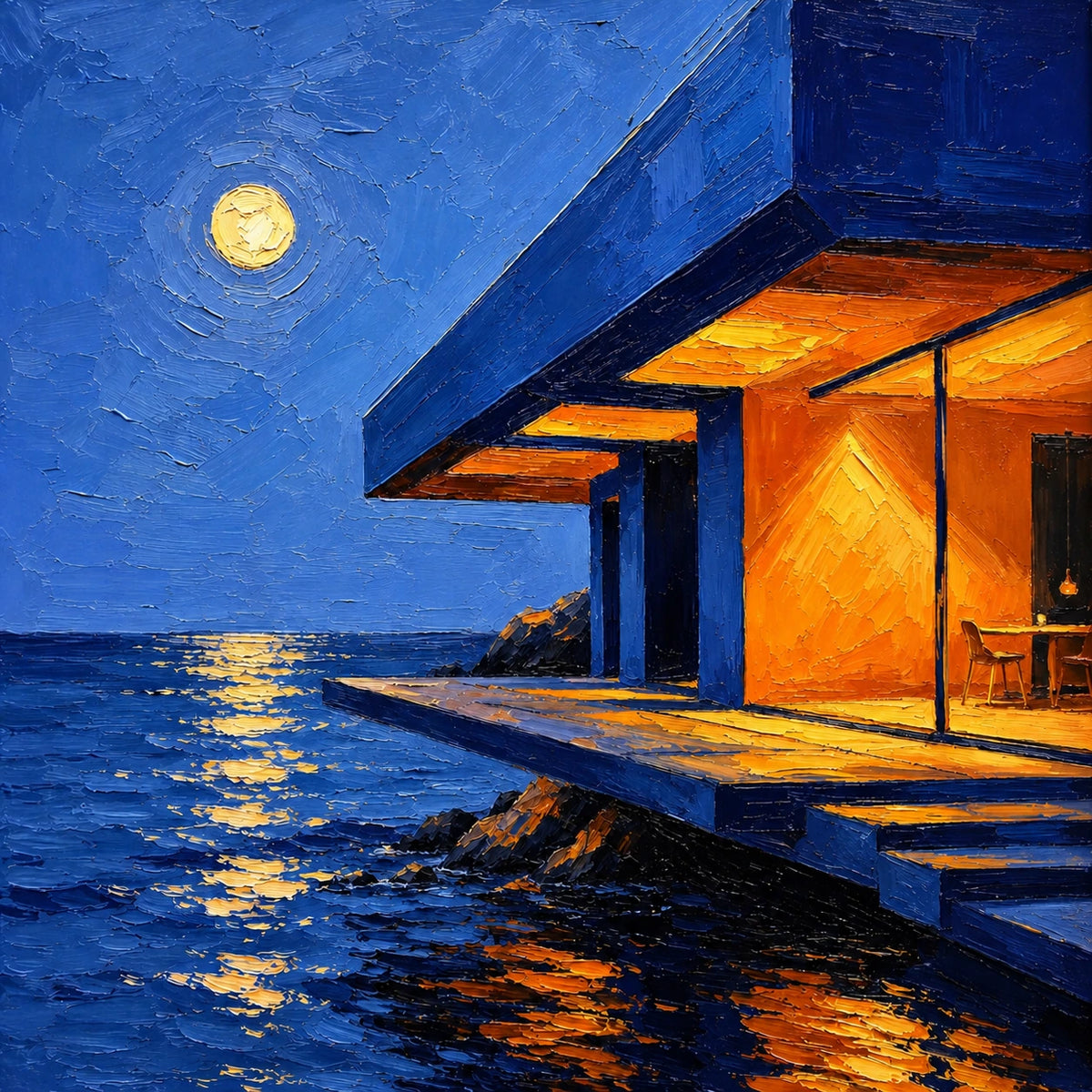moonlit coastal hideaway, artwork