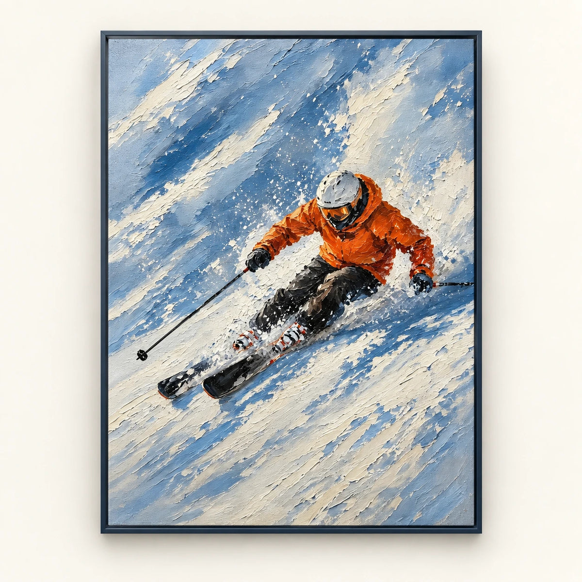 Hand-Painted Artwork | Downhill in Blue [noon:detail:framed-front]