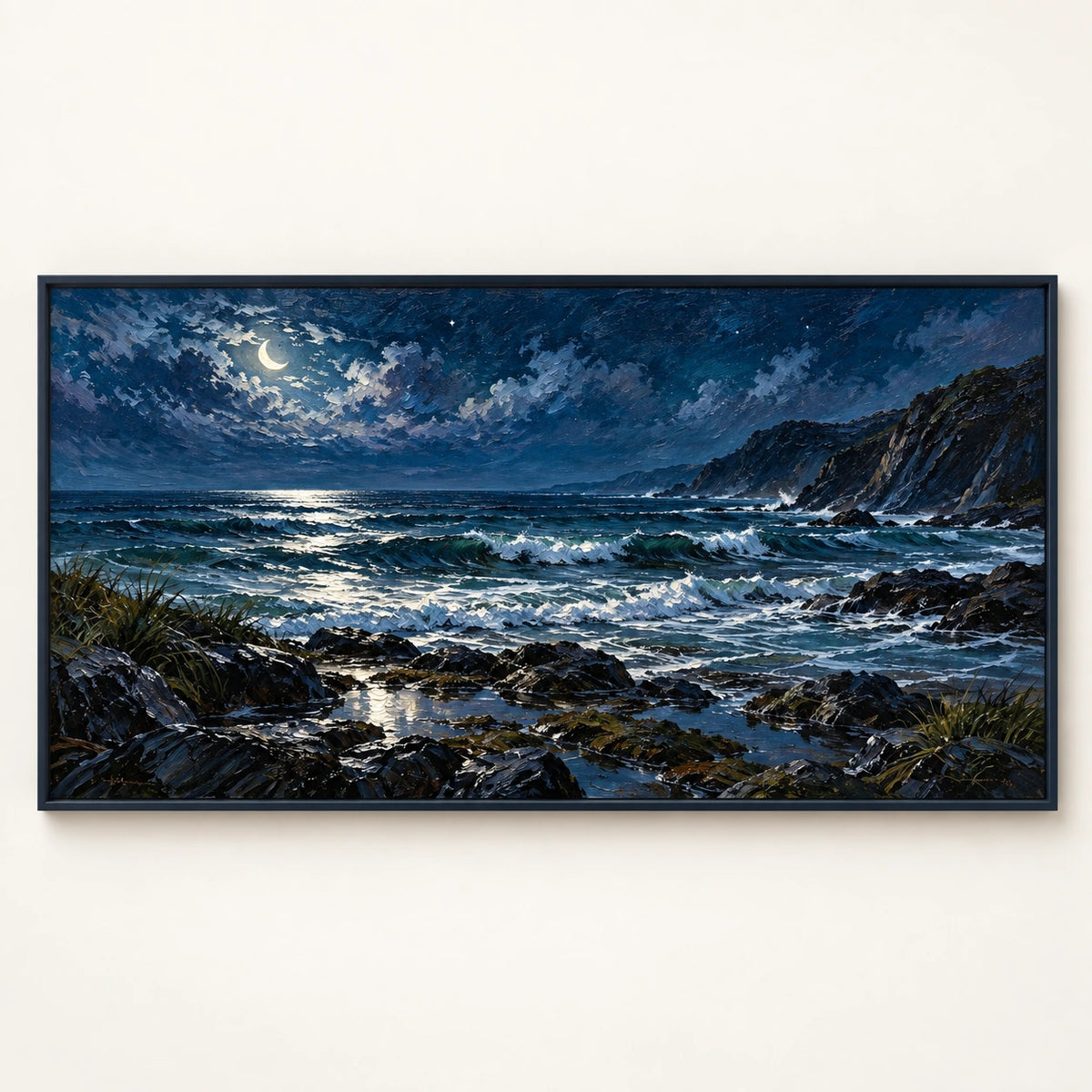 Crescent Moon Coastal Night [noon:detail:framed-front]