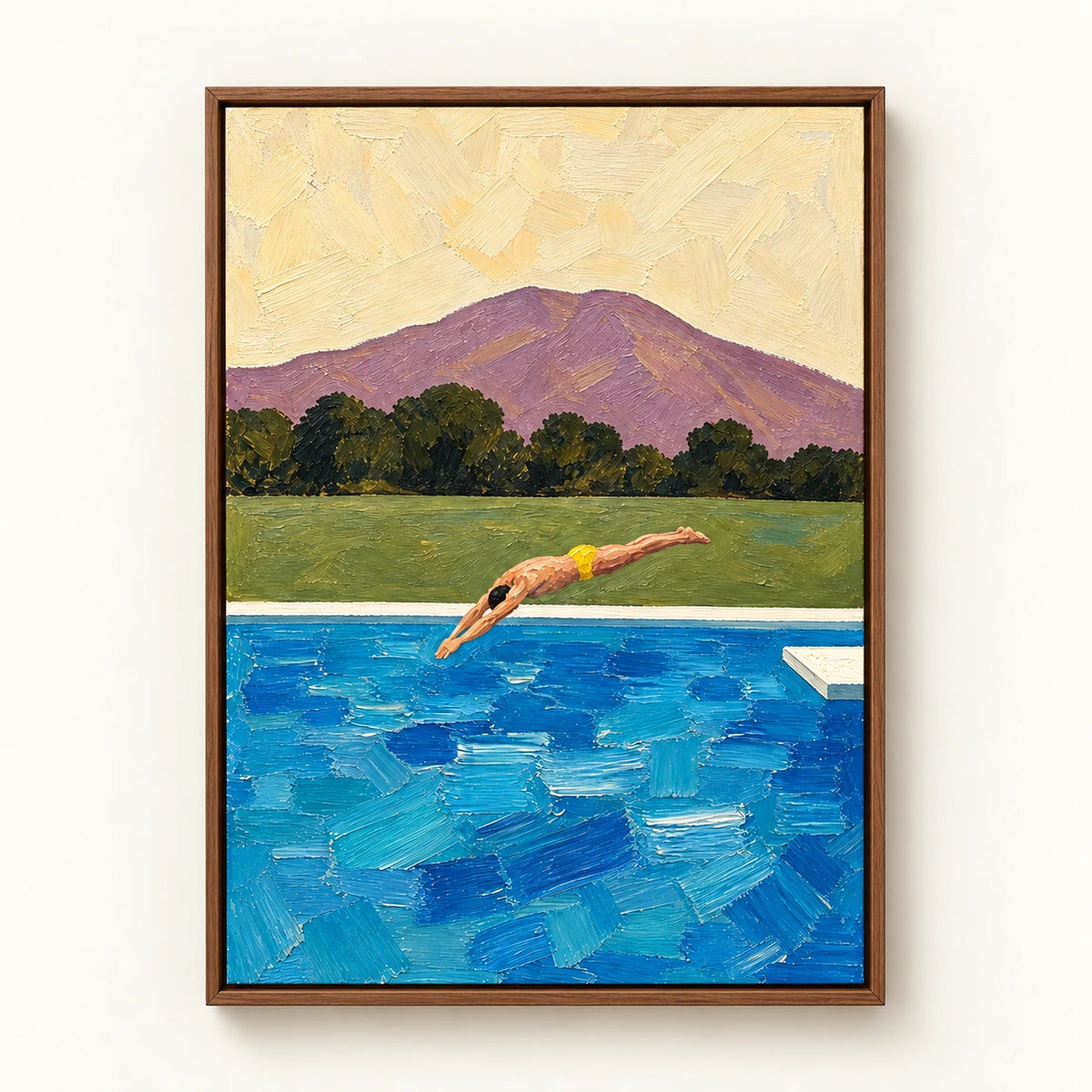Hand-Painted Artwork | Poolside Dive [noon:detail:framed-front]