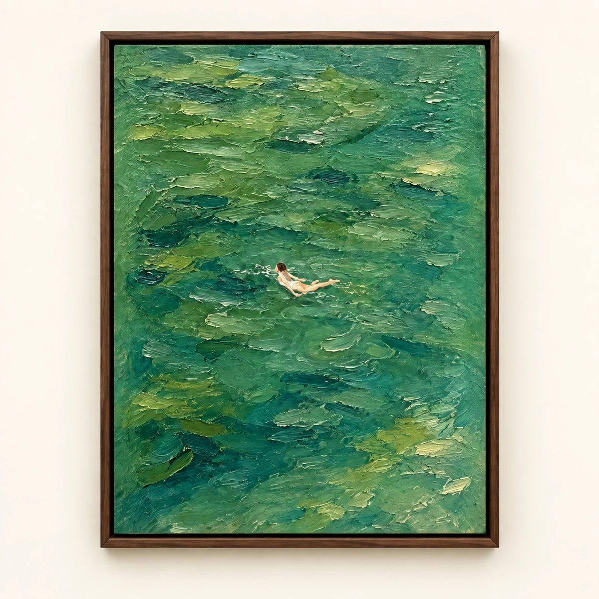 Hand-Painted Artwork | Green Water Swimme [noon:detail:framed-front]
