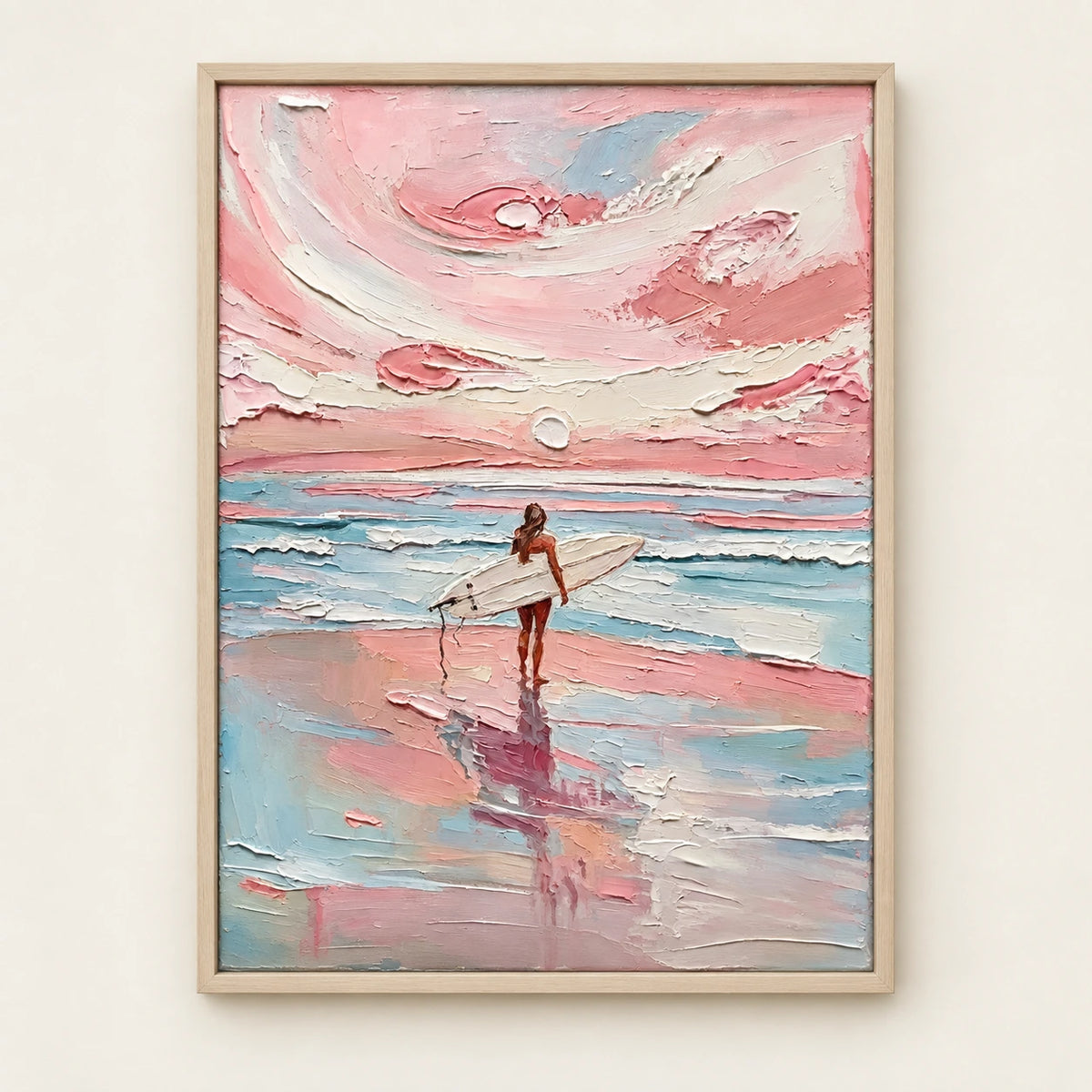 Hand-Painted Artwork | Surfing Into Pink Tide [noon:detail:framed-front]