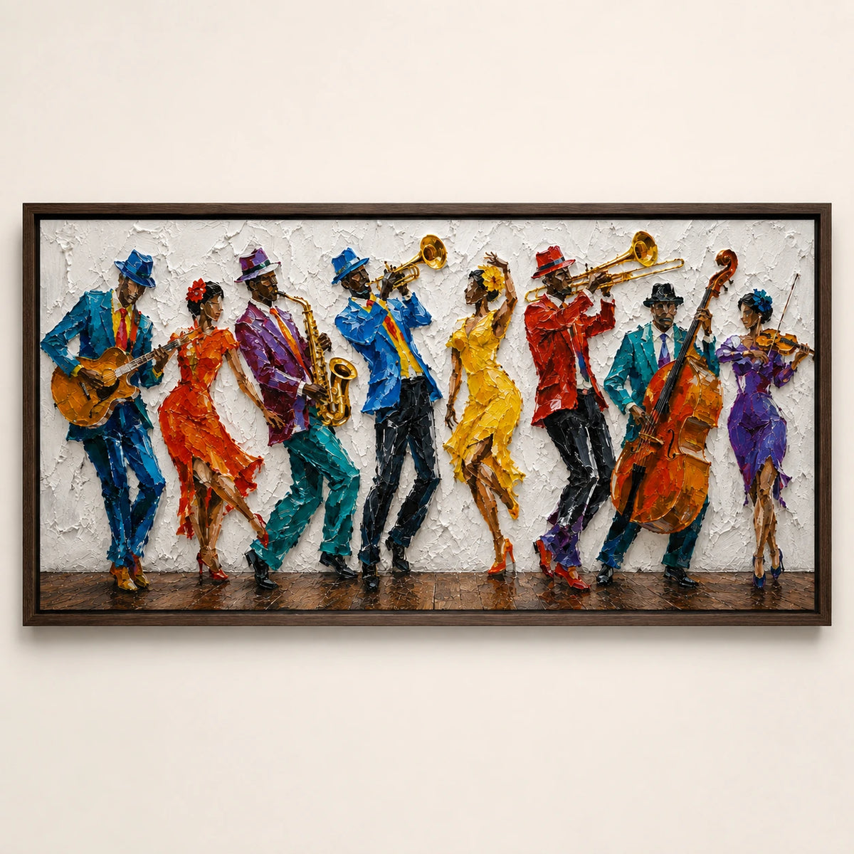 Hand-Painted Artwork | Vibrant Jazz Ensemble [noon:detail:framed-front]