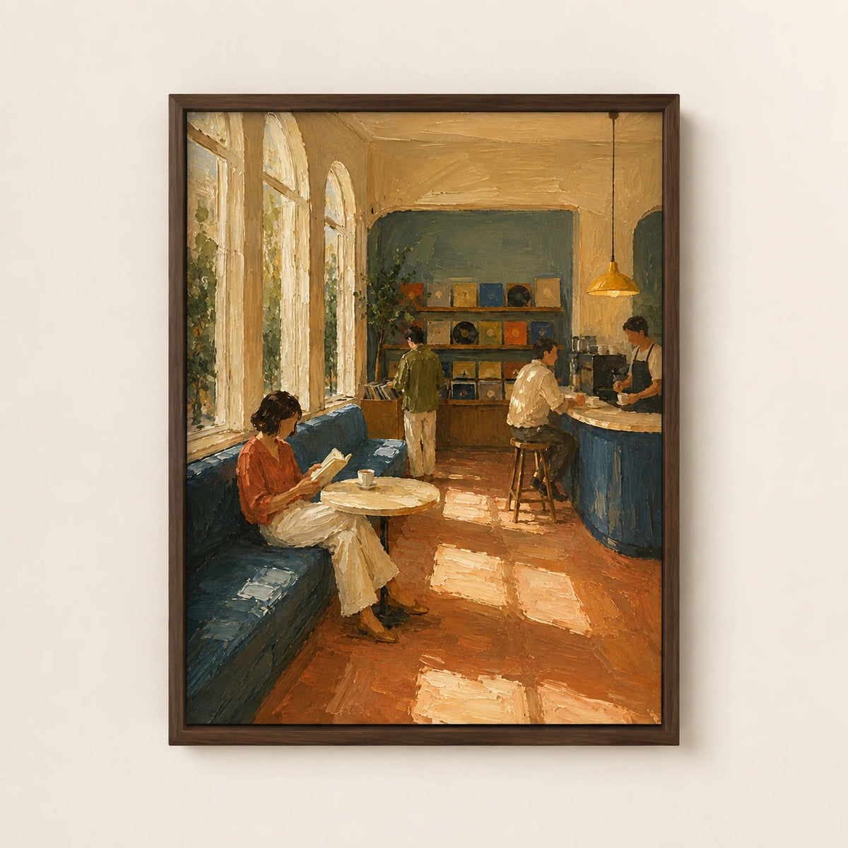 Hand-Painted Artwork | Sunlit Record Café [noon:detail:framed-front]
