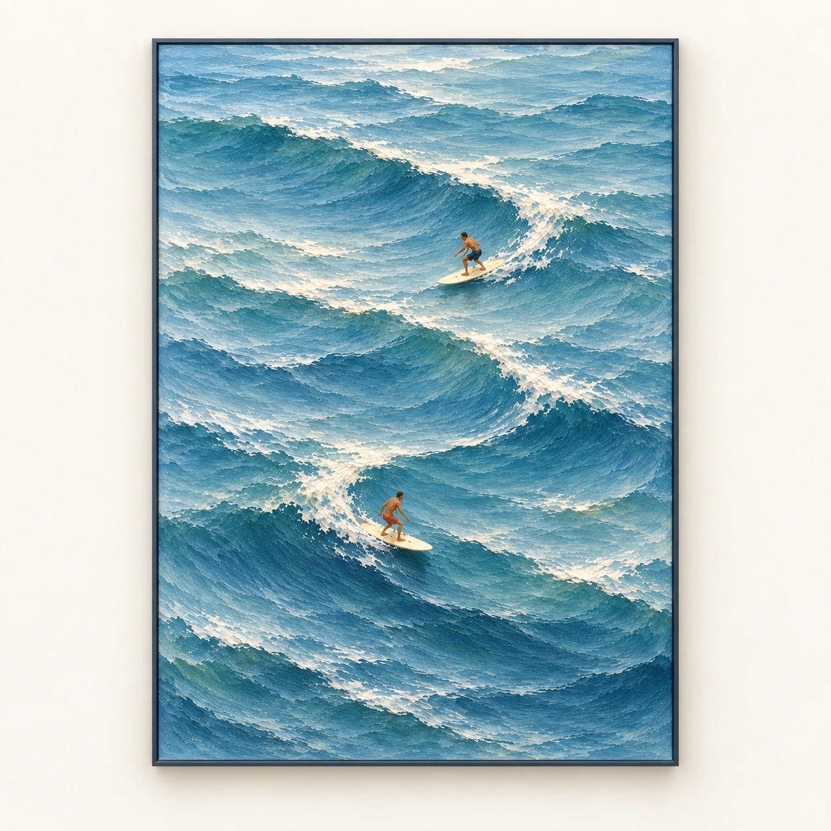 Hand-Painted Artwork | Surfing Through Blue Waves [noon:detail:framed-front]