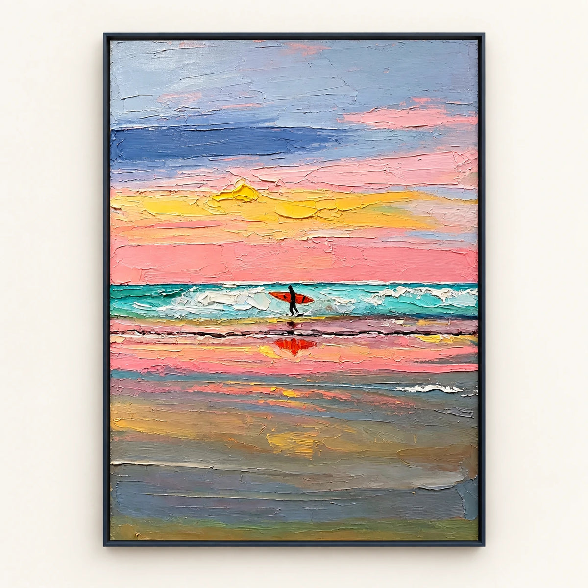 Hand-Painted Artwork | Pastel Surf Walk [noon:detail:framed-front]