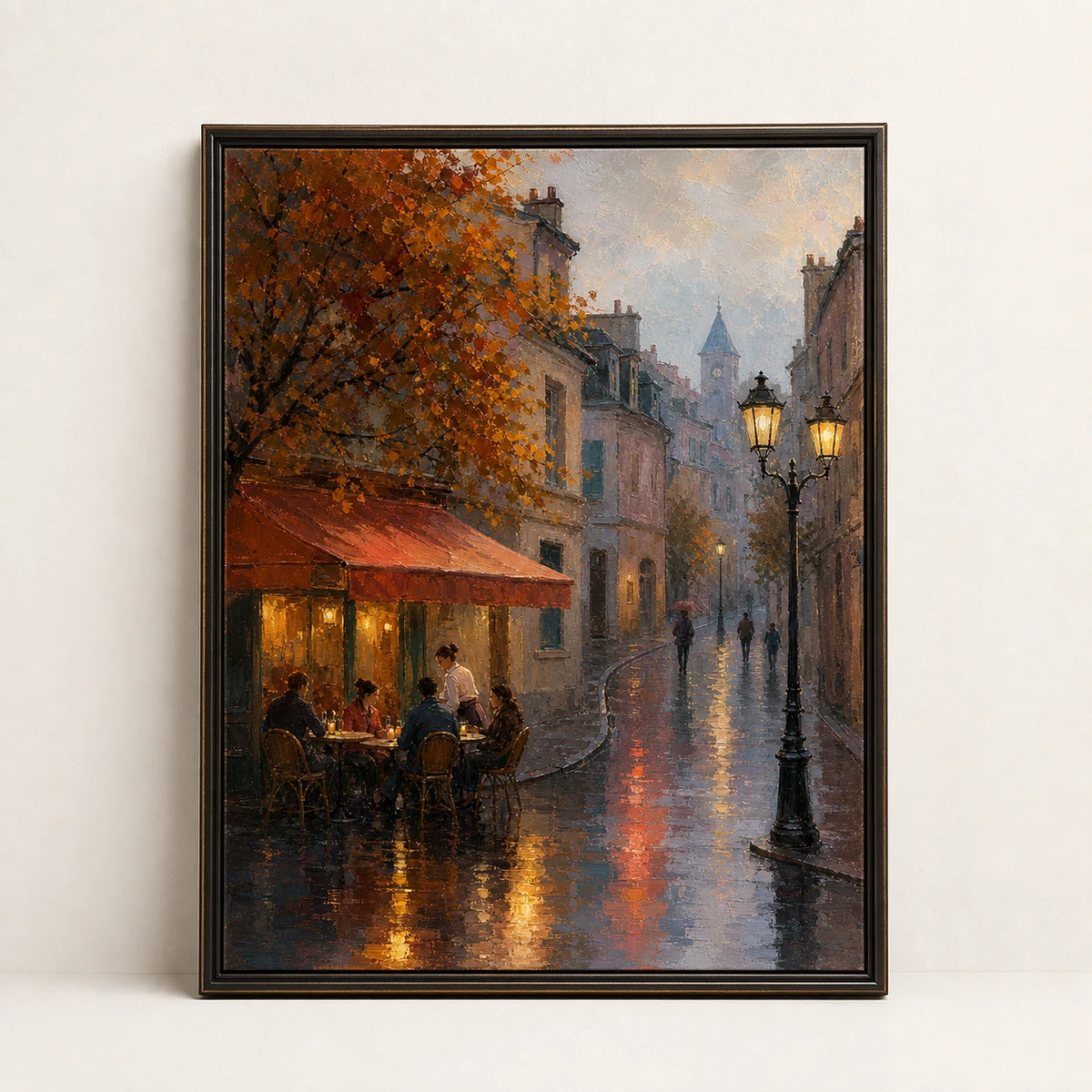 Hand-Painted Artwork | Rainlit Cafe Evening [noon:detail:framed-front]
