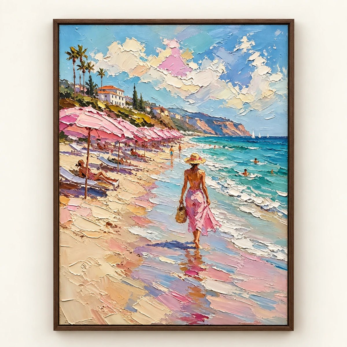 Pink Umbrellas by the Sea [noon:detail:framed-front]