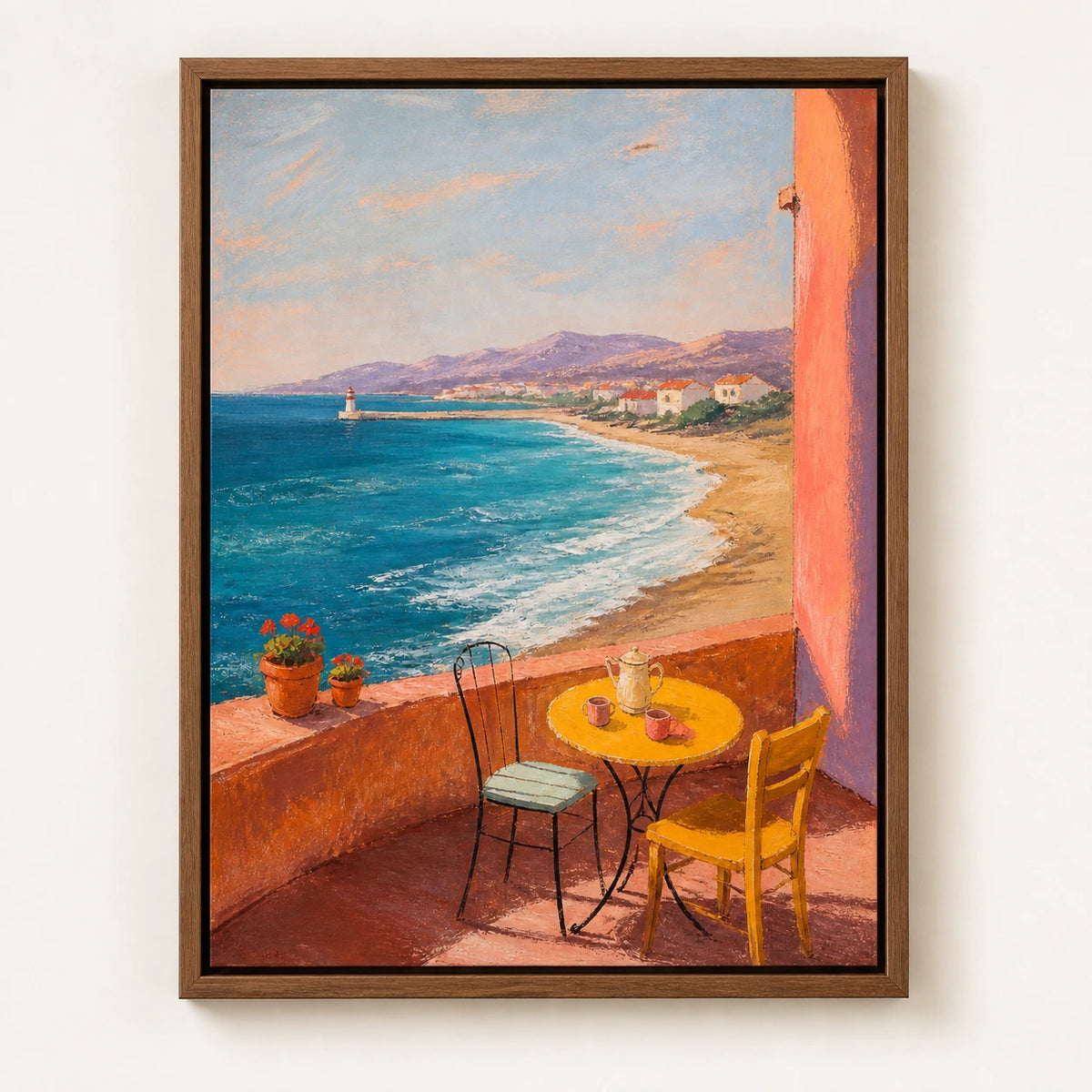 Hand-Painted Artwork | Morning by the Blue Bay [noon:detail:framed-front]