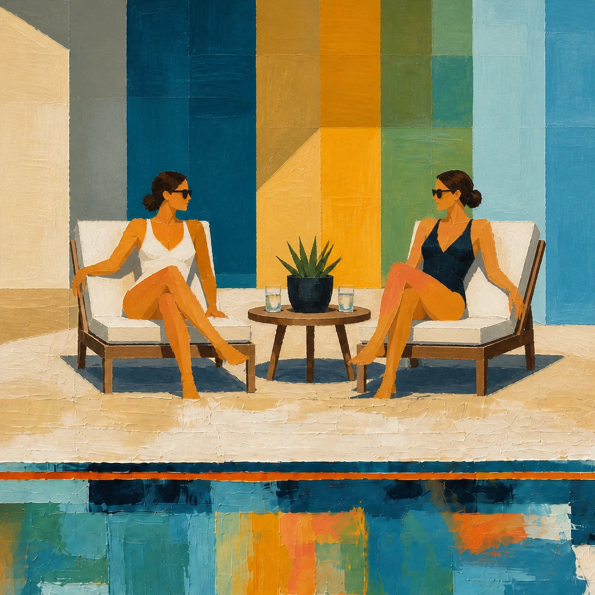 Hand-Painted Artwork | Colorblock Poolside [noon:detail:composition]