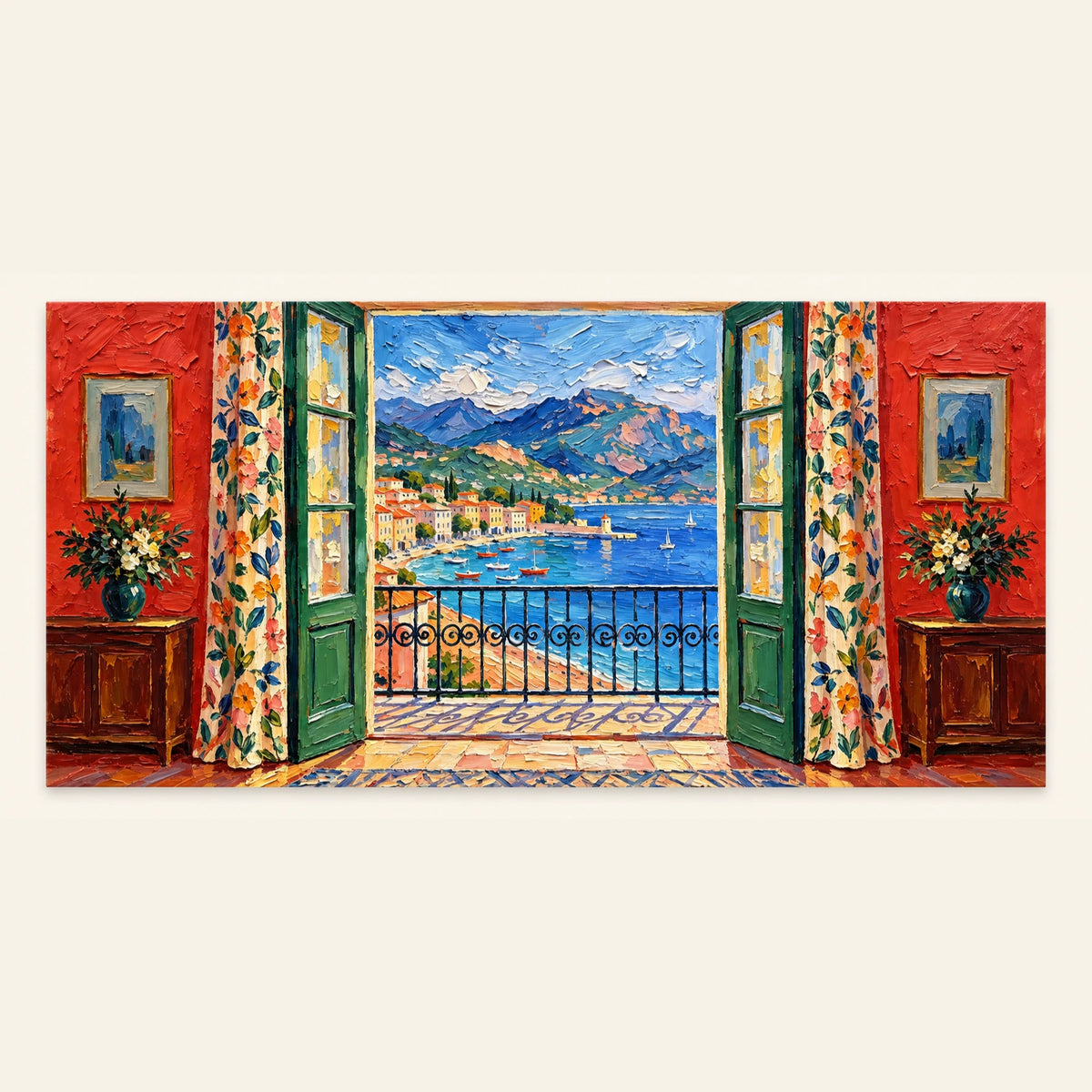 mediterranean balcony view, artwork