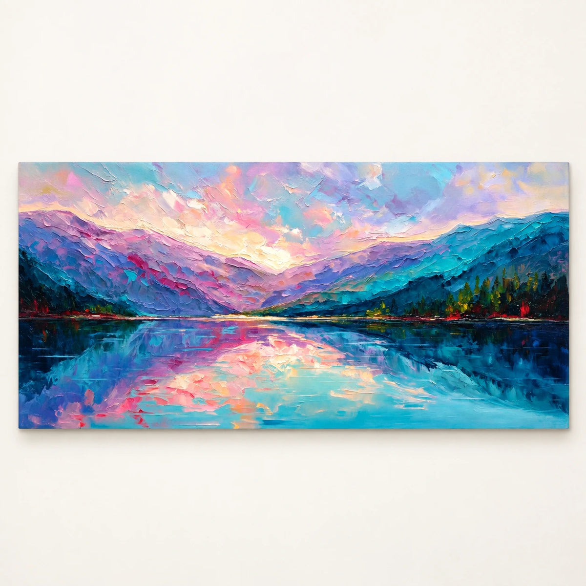 pastel mountain lake, artwork