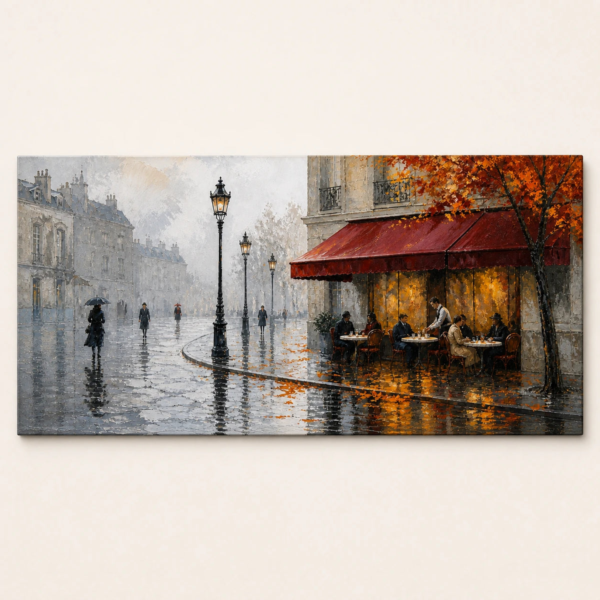 autumn café after rain, artwork