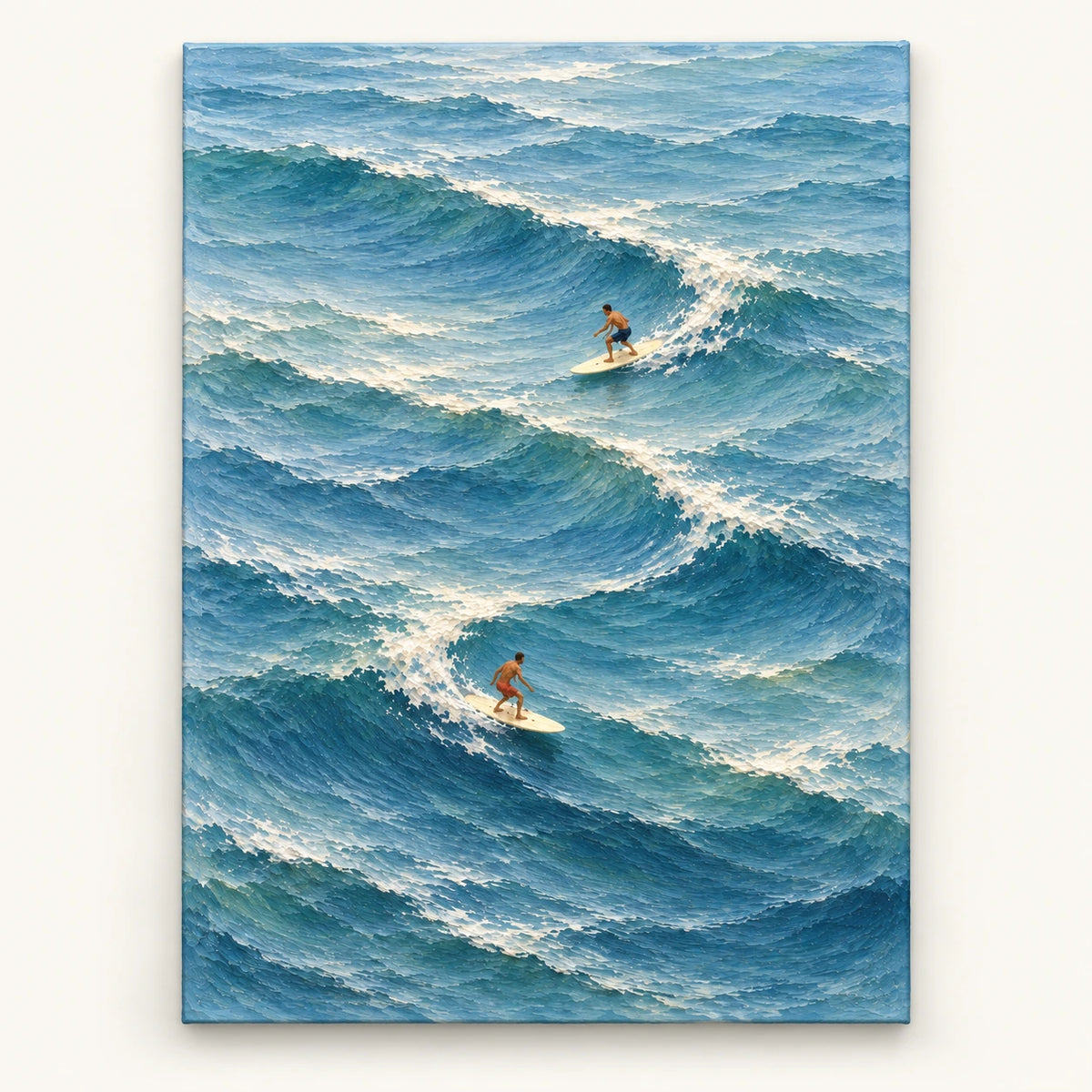 surfing through blue waves, artwork