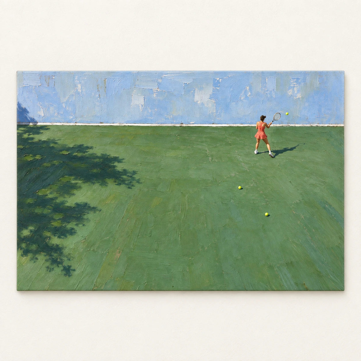 open court, bright day, artwork