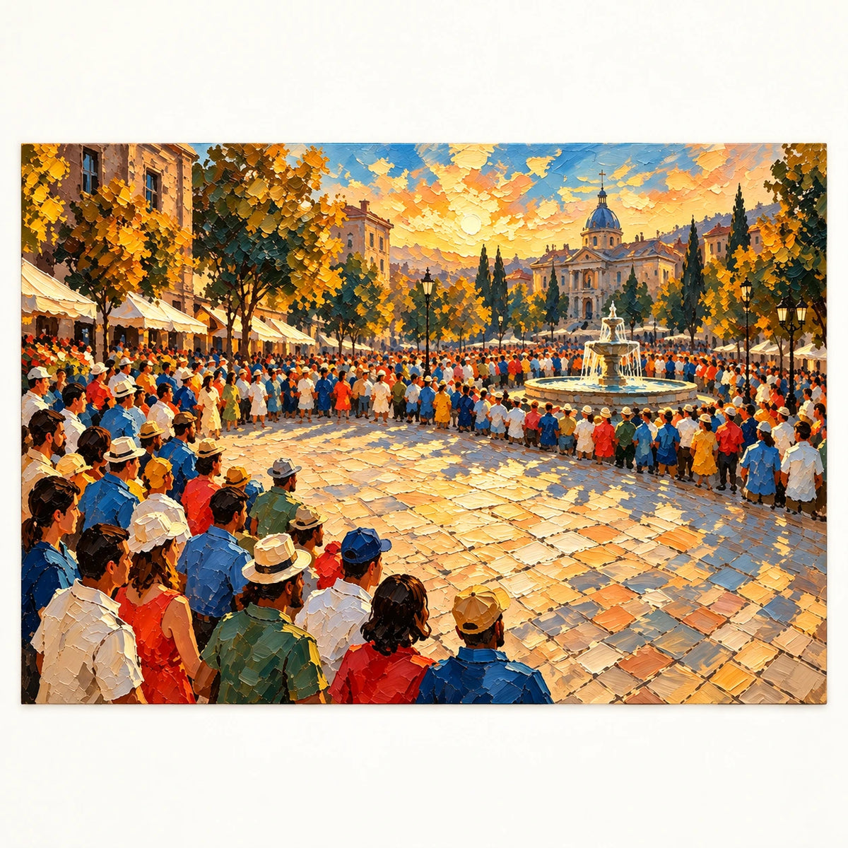 sunlit piazza gathering, artwork