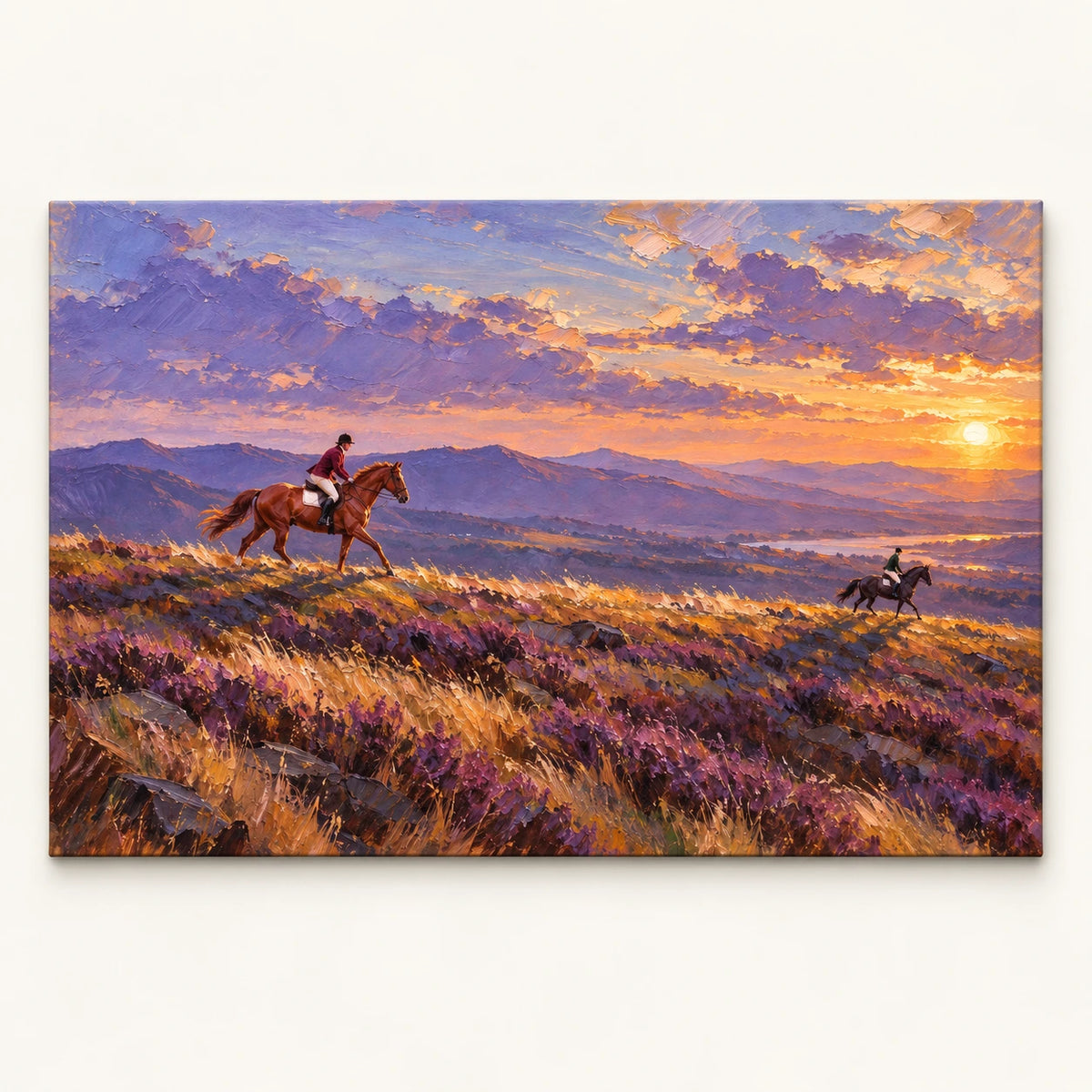 riders beneath a violet sunset, artwork