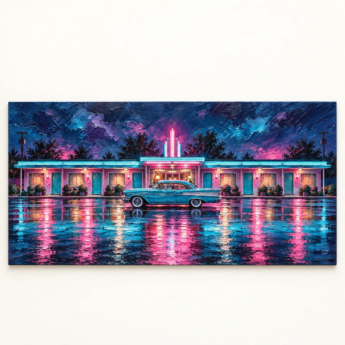 neon motel after rain, artwork
