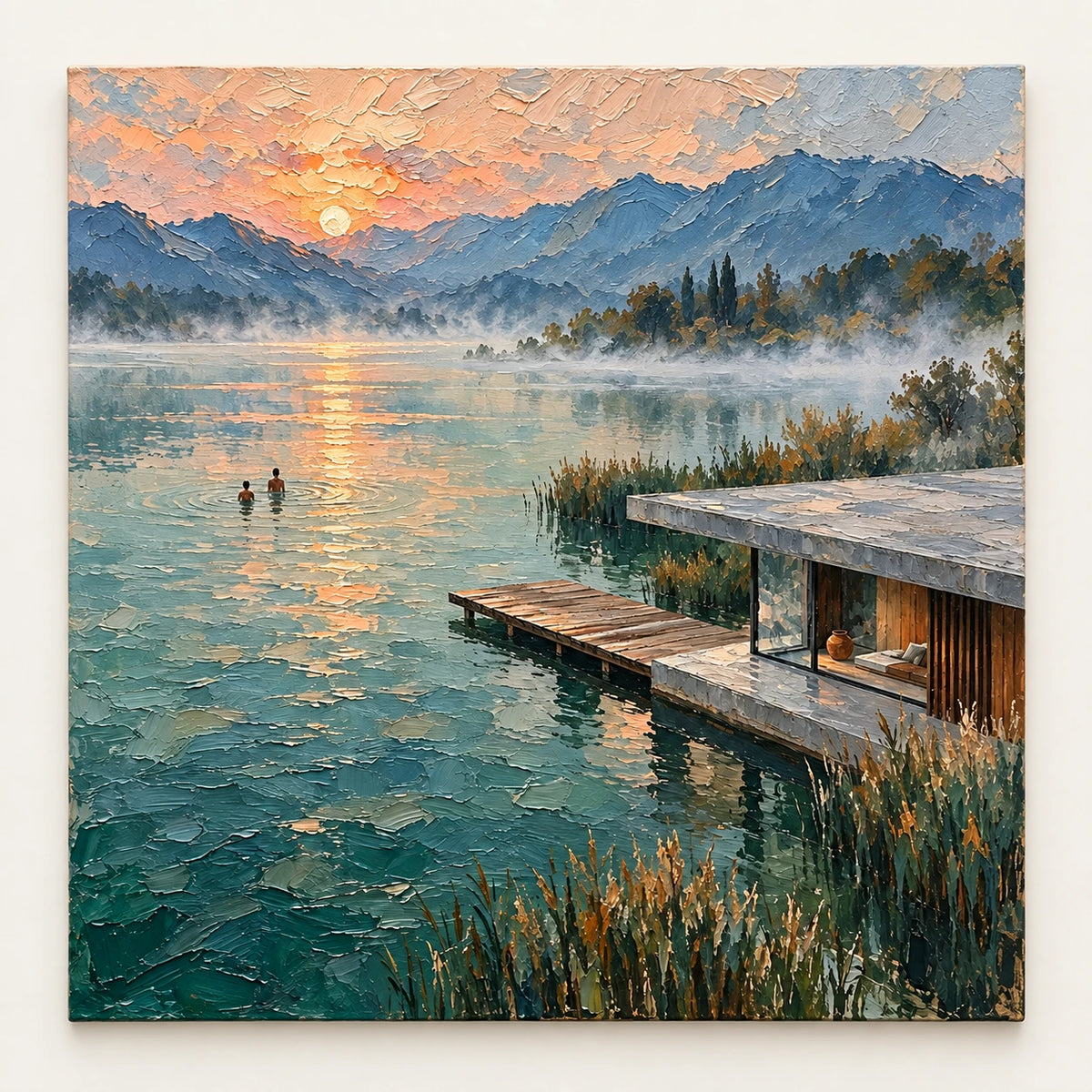 misty mountain lake, artwork