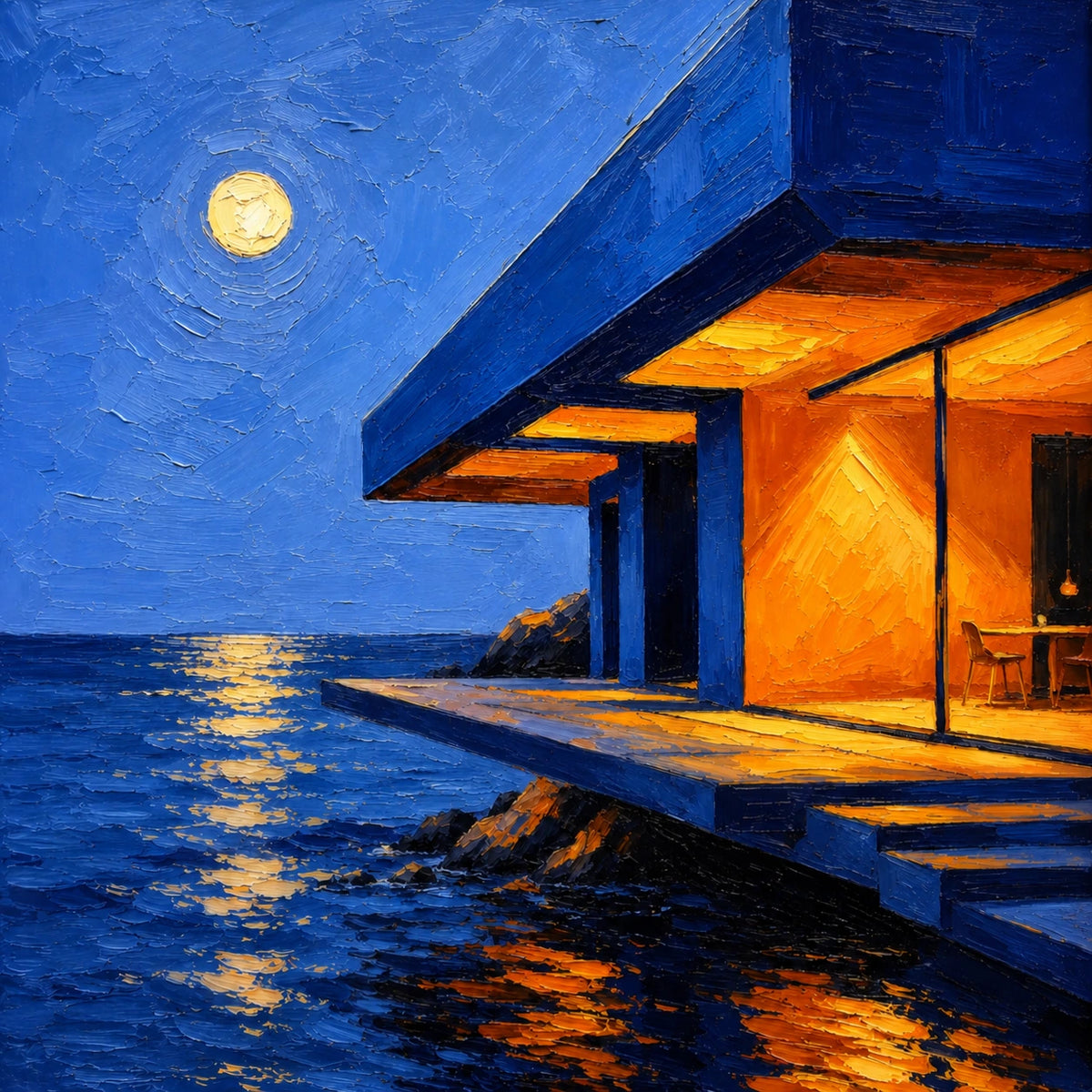 Hand-Painted Artwork | Moonlit Coastal Hideaway [noon:detail:composition]