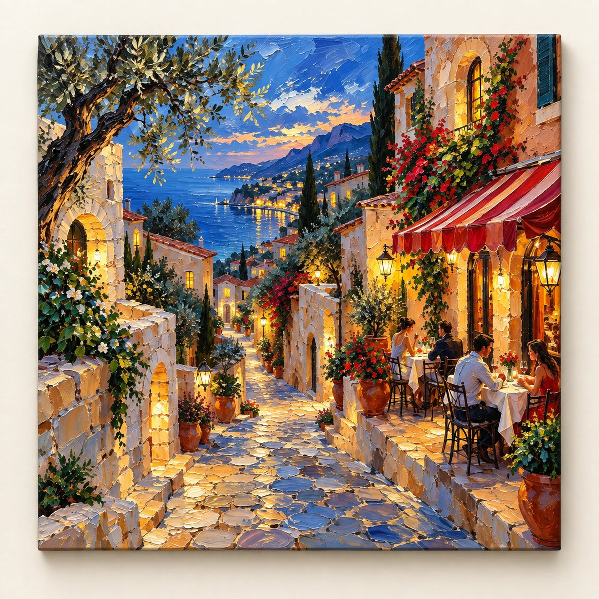 Hand-Painted Artwork | Lanterns Above the Azure Bay [noon:artwork]