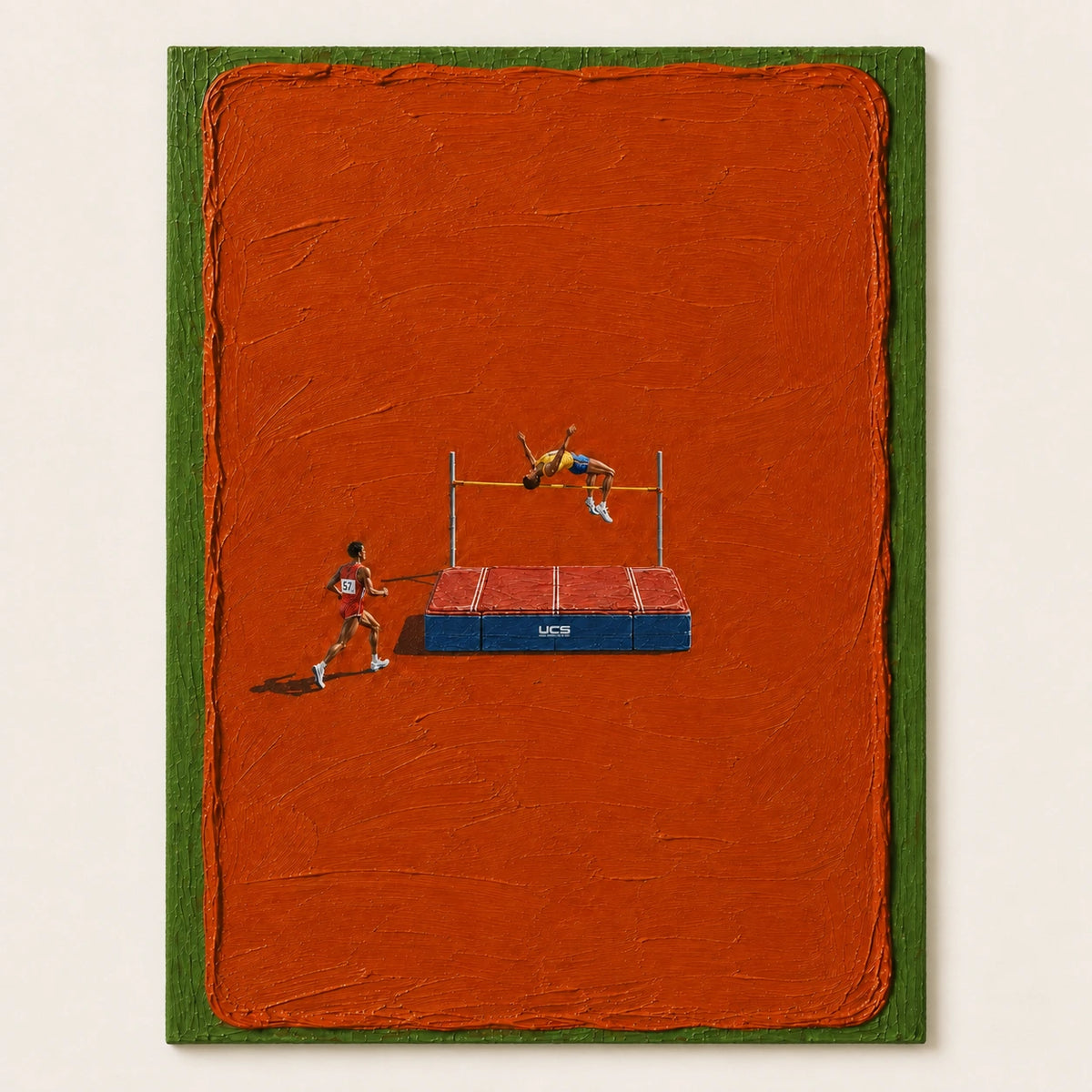 orange field high jump, artwork