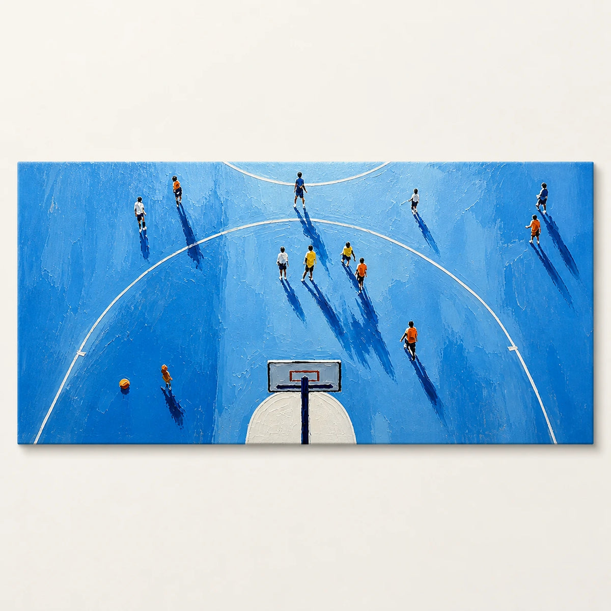 long shadows on blue court, artwork