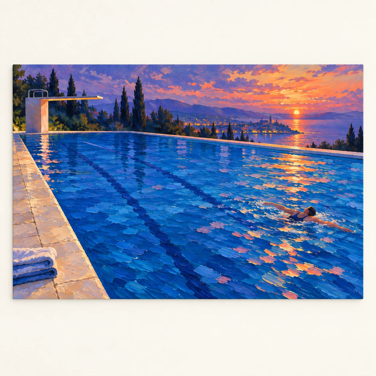 sunset pool by the sea, artwork