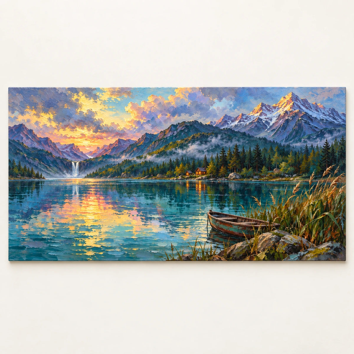 alpine lake at dusk, artwork