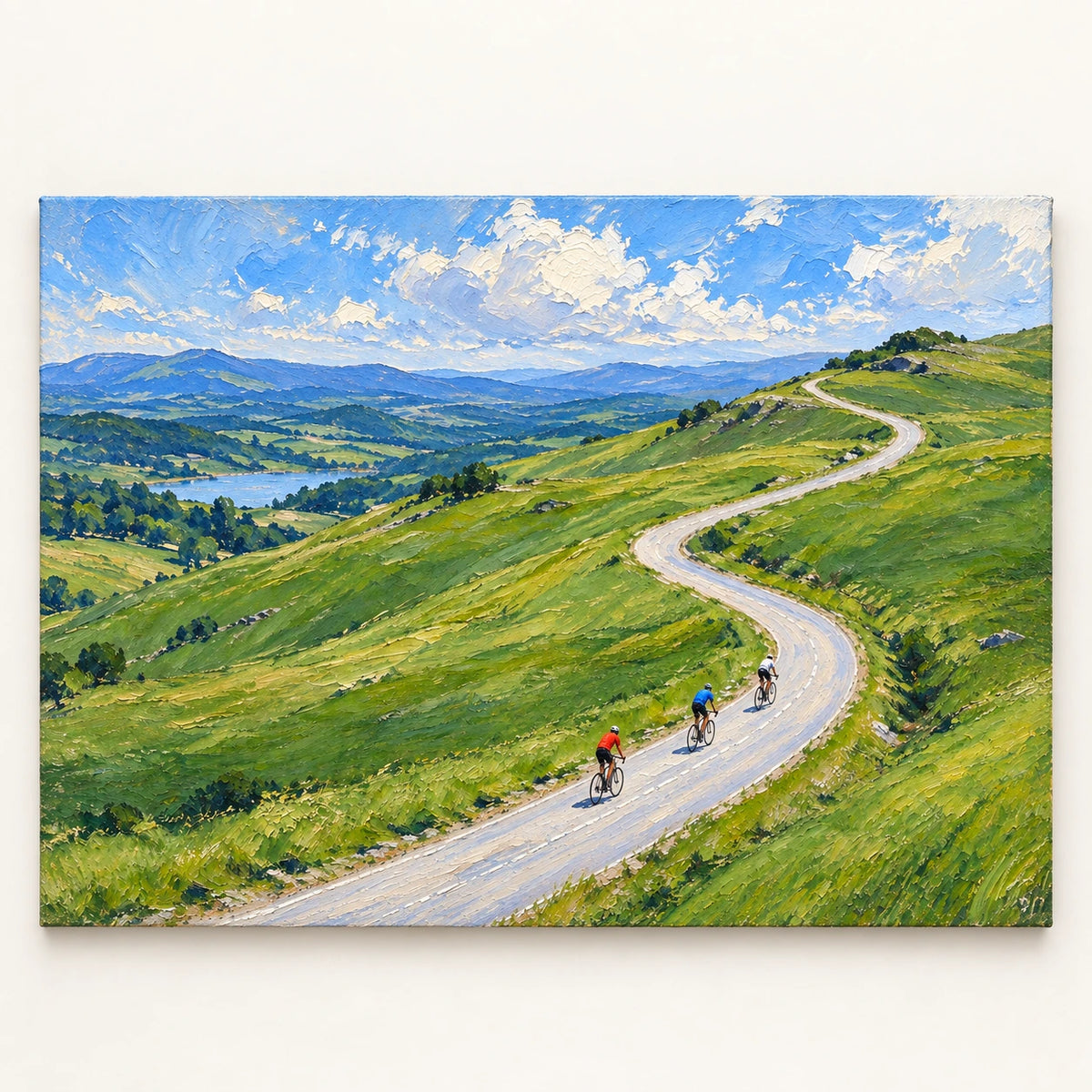 cyclists on the highland road, artwork