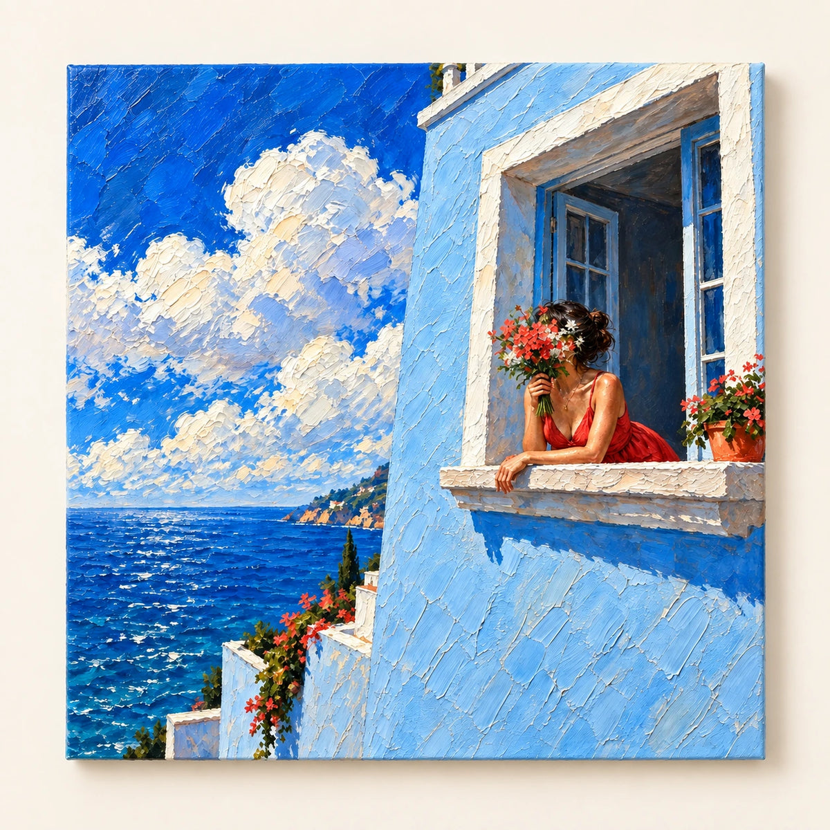 seaside window bouquet, artwork