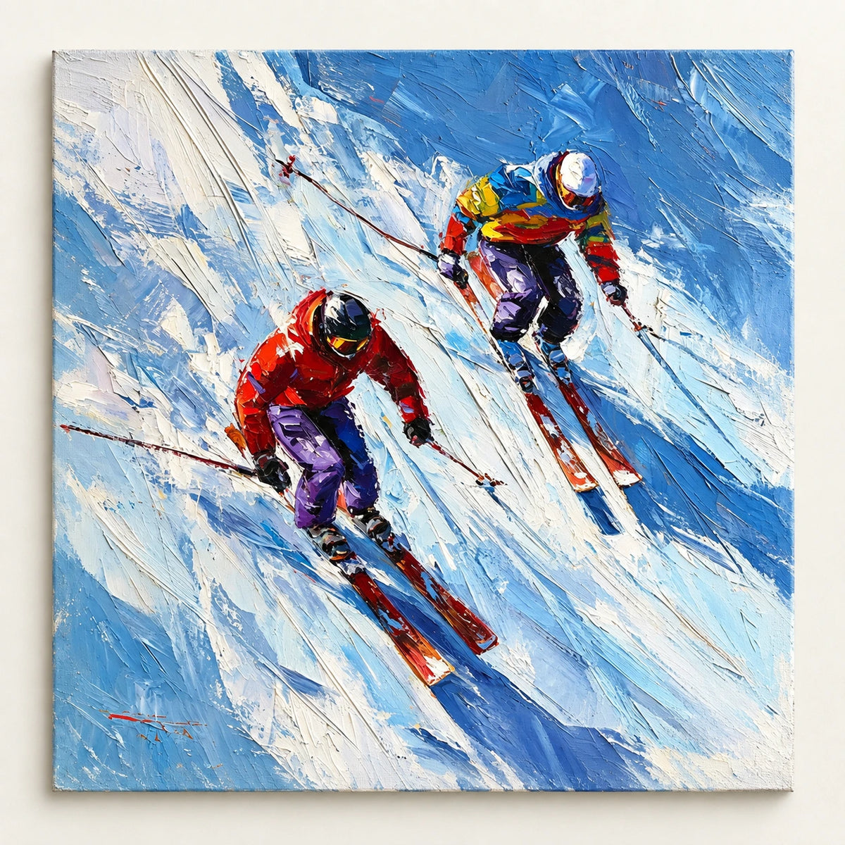 downhill skiers, artwork