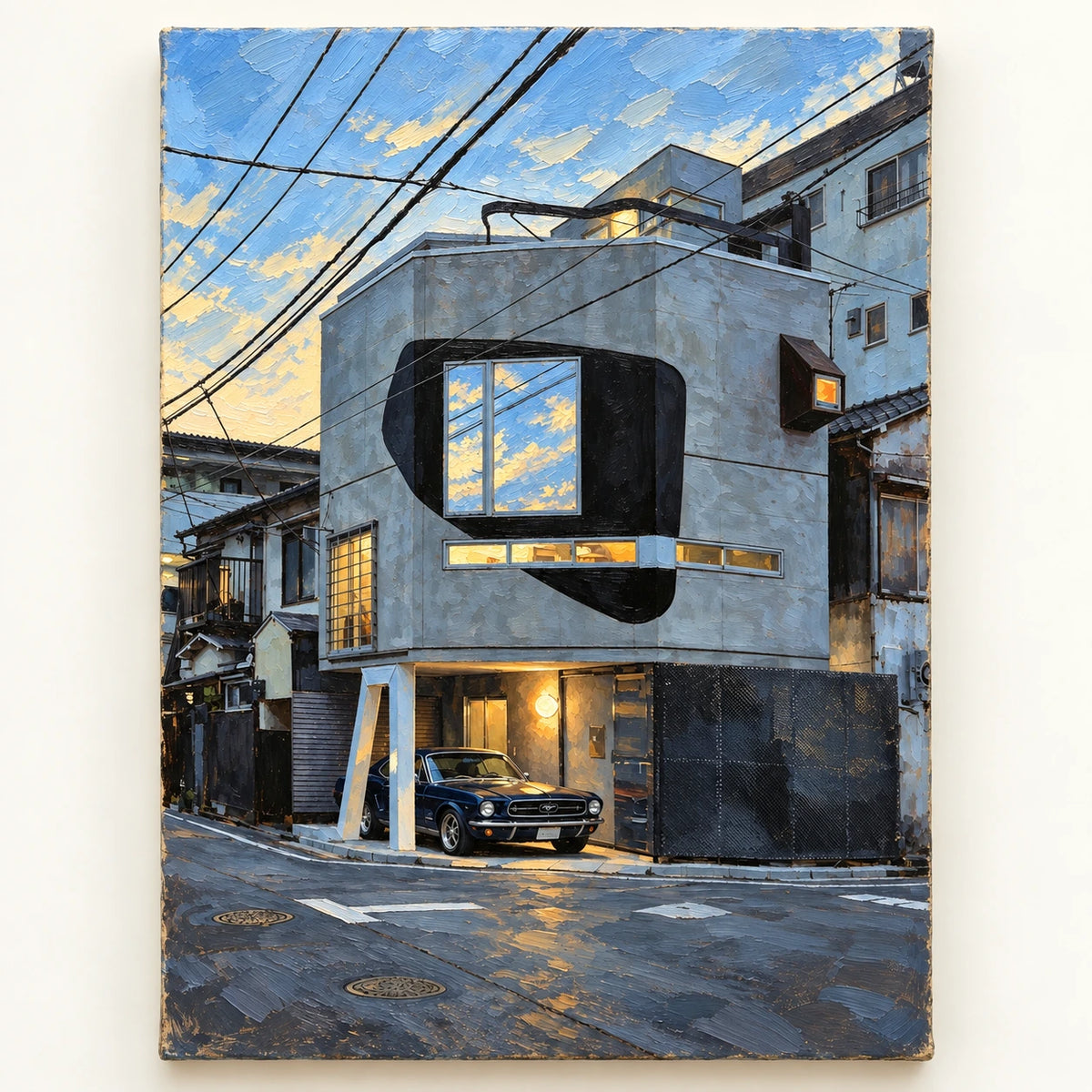 Hand-Painted Artwork | Blue Hour Garage Stree [noon:artwork]