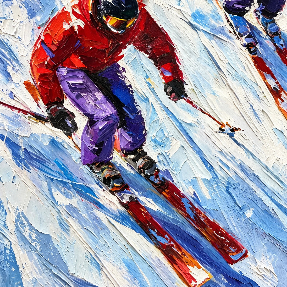 Hand-Painted Artwork | Downhill Skiers [noon:detail:texture]