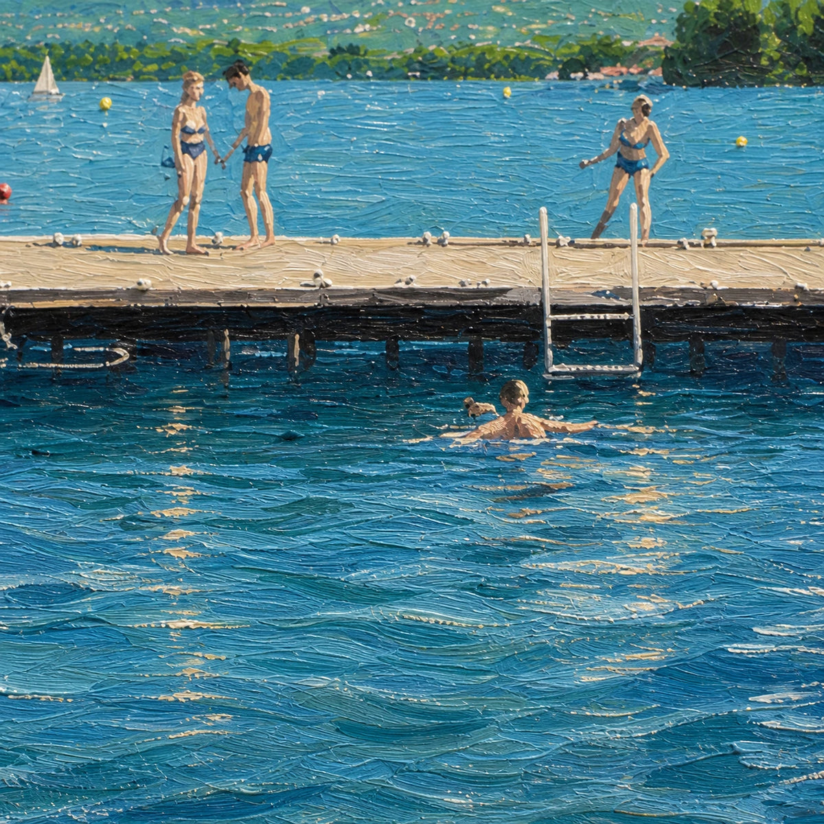 lake days beneath the alps, paint texture