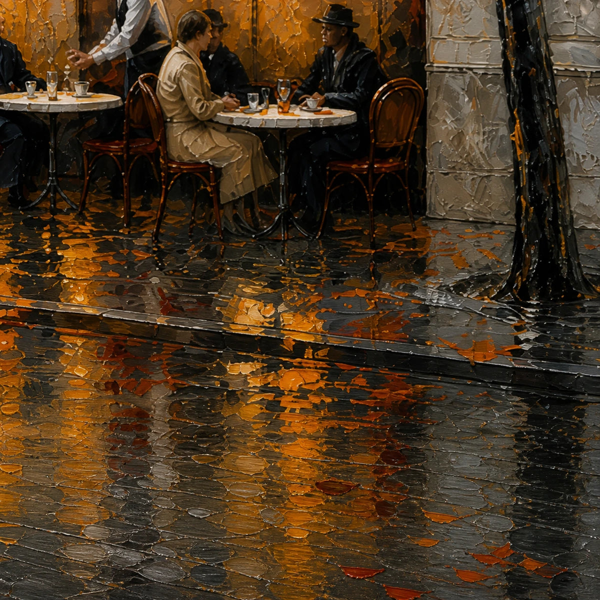 autumn café after rain, paint texture