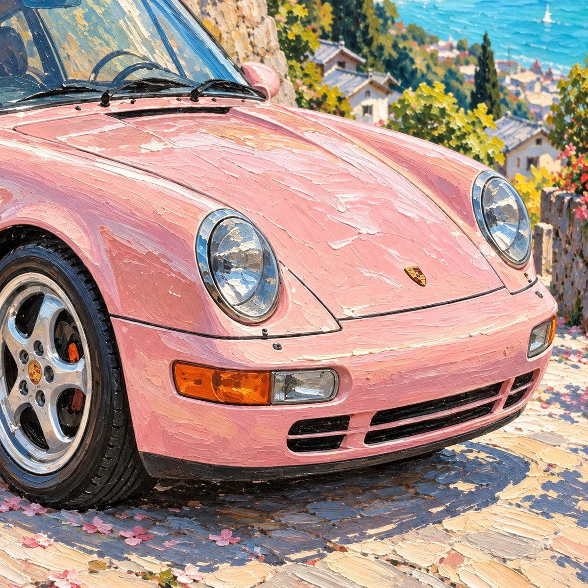Hand-Painted Artwork | Cherry Blossom Coast Drive [noon:detail:texture]