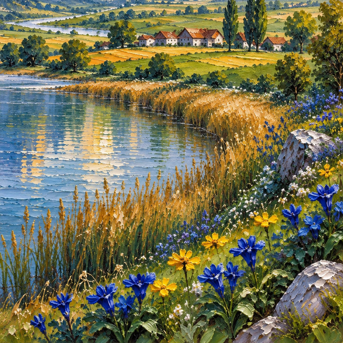 mountain lake valley, paint texture