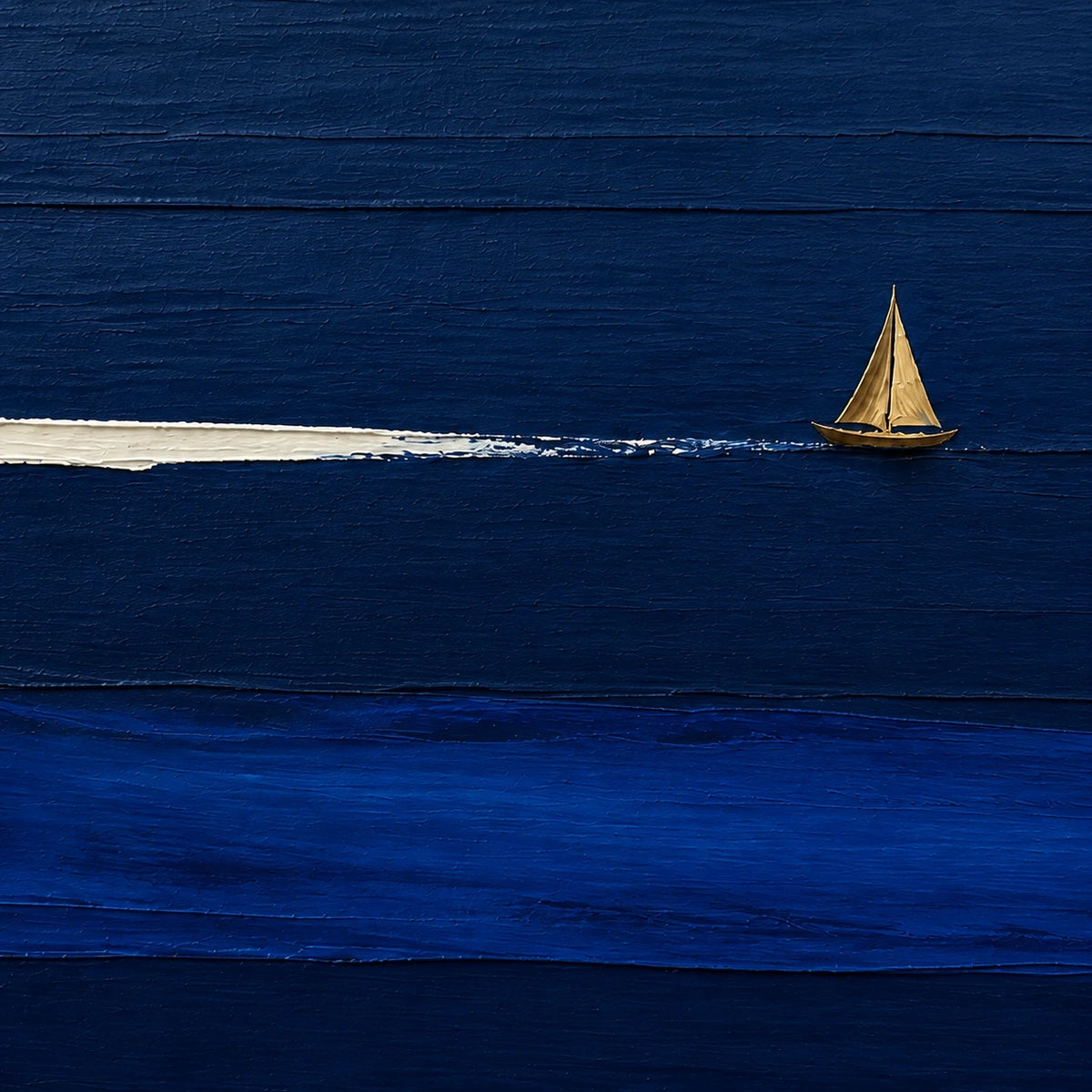 lone sail on blue horizon, paint texture