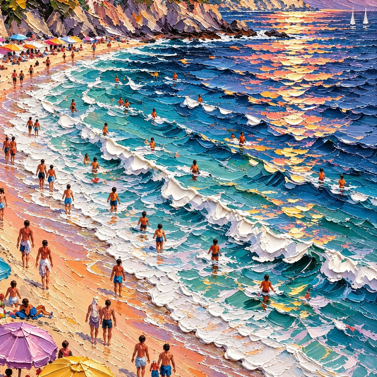 Hand-Painted Artwork | Sunset Coast in Motio [noon:detail:texture]