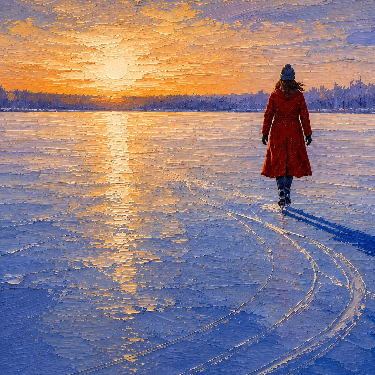 Hand-Painted Artwork | Winter Lake Walk [noon:detail:texture]