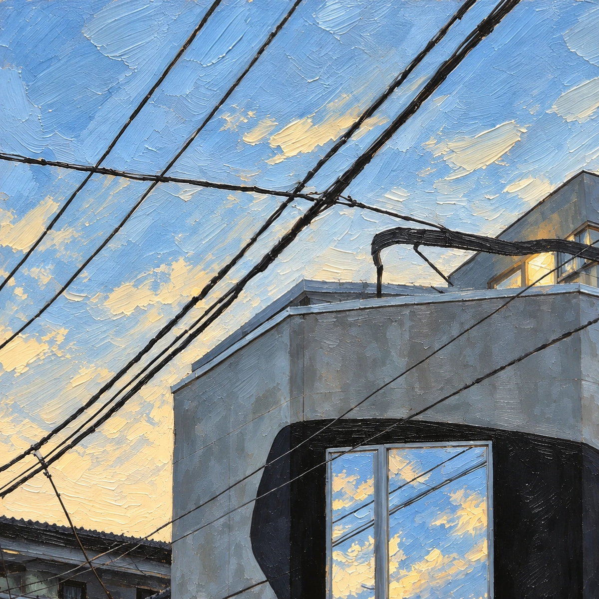 Hand-Painted Artwork | Blue Hour Garage Stree [noon:detail:texture]