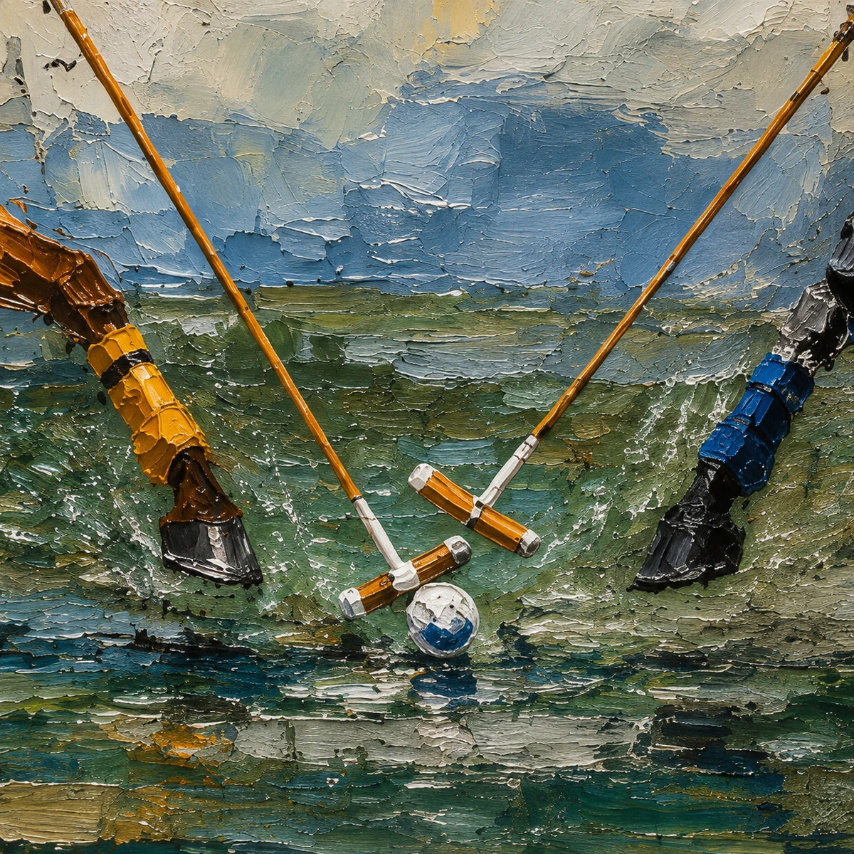 Hand-Painted Artwork | Polo Riders at Low Tide [noon:detail:texture]