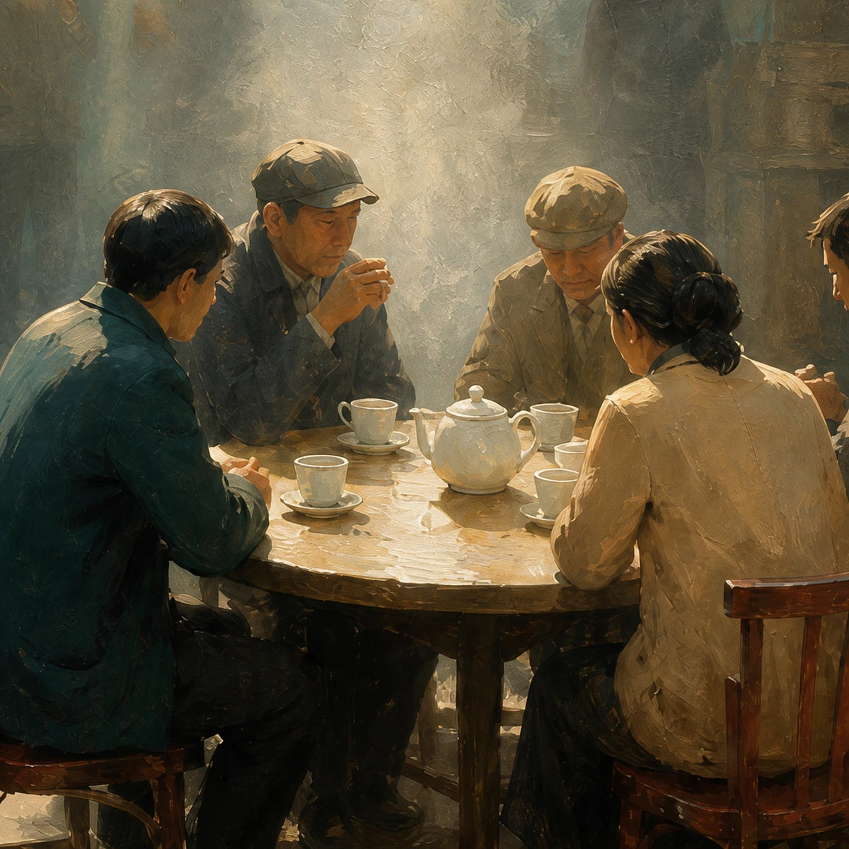 Hand-Painted Artwork | Courtyard Tea [noon:detail:texture]