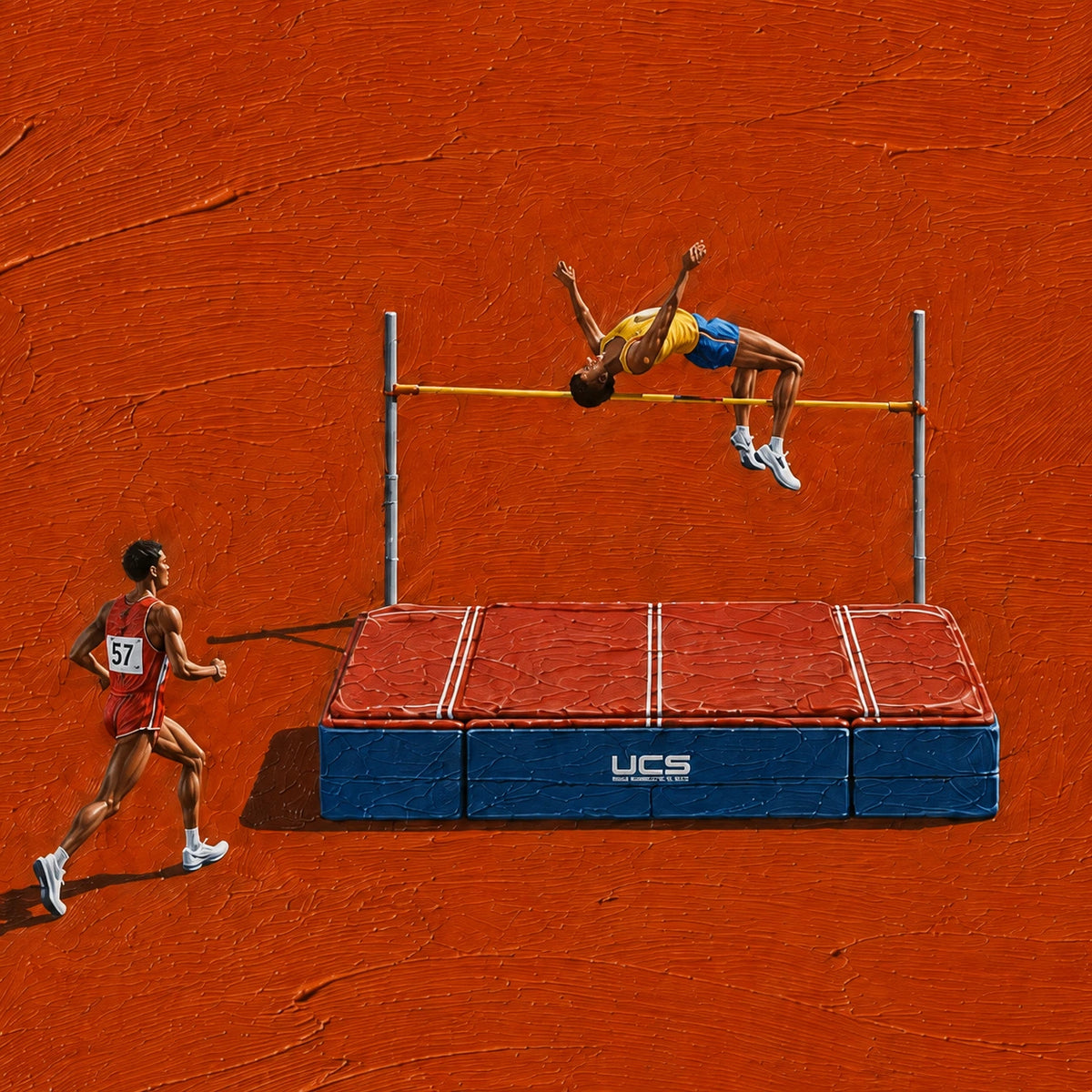 orange field high jump, paint texture