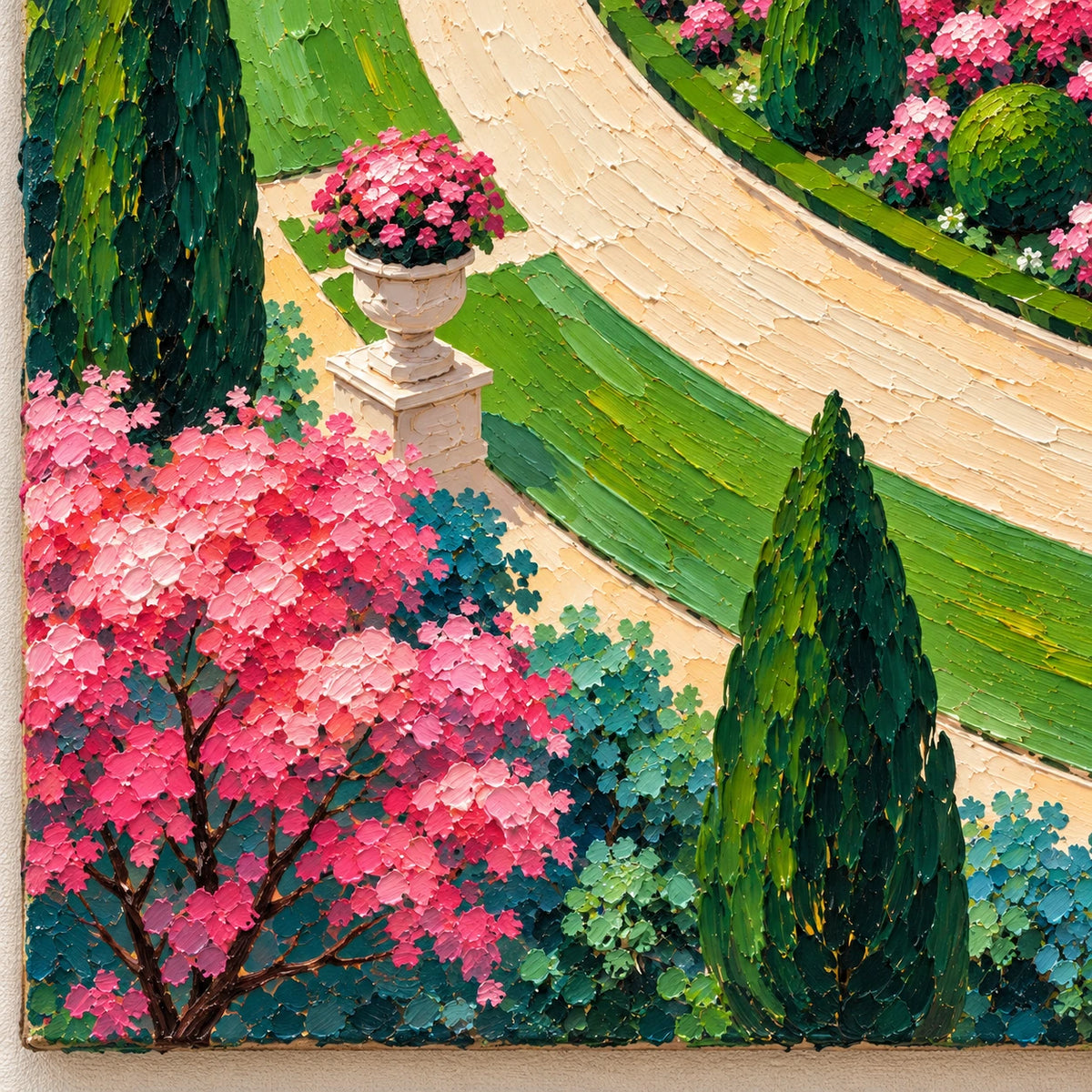 circular garden fountain, paint texture