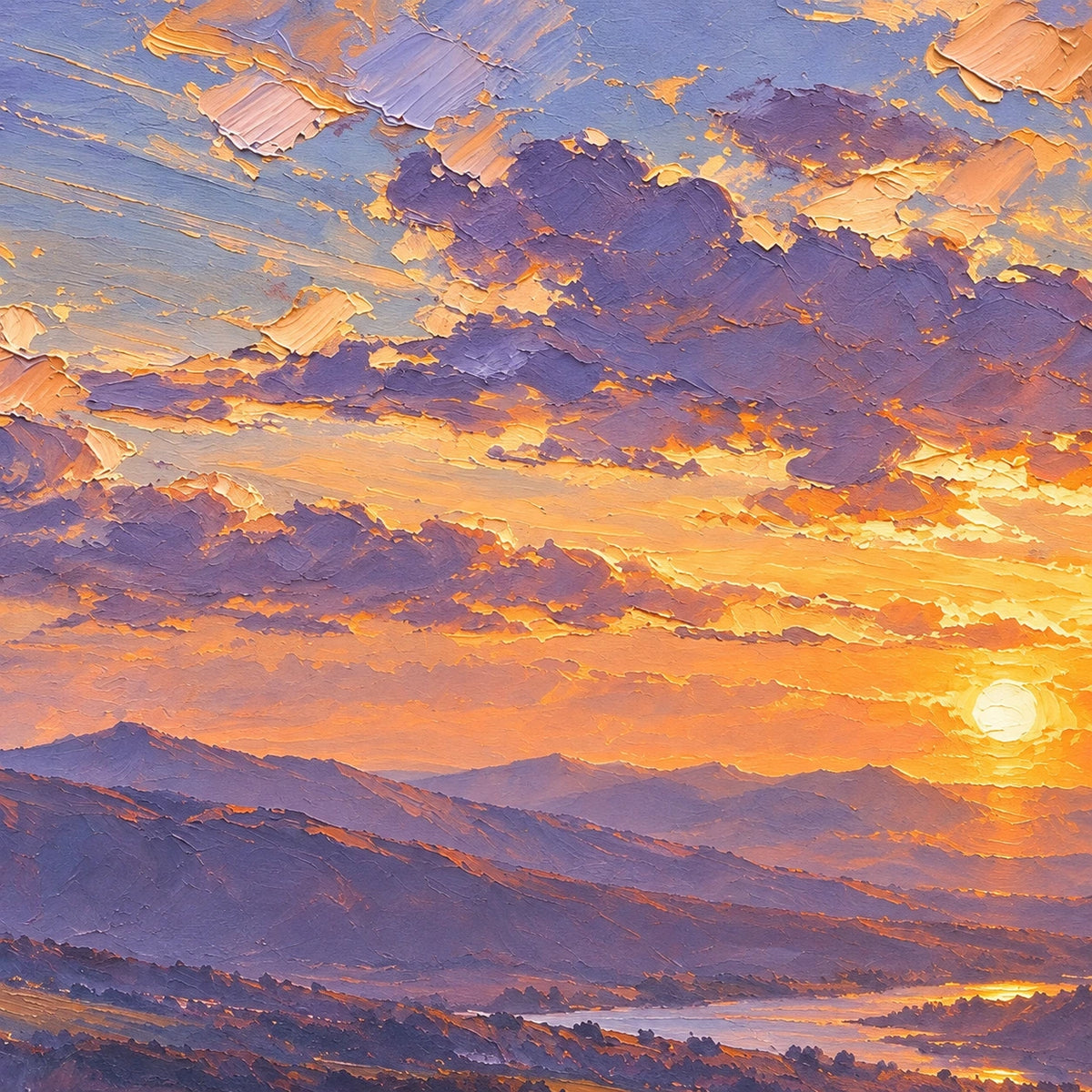 riders beneath a violet sunset, paint texture