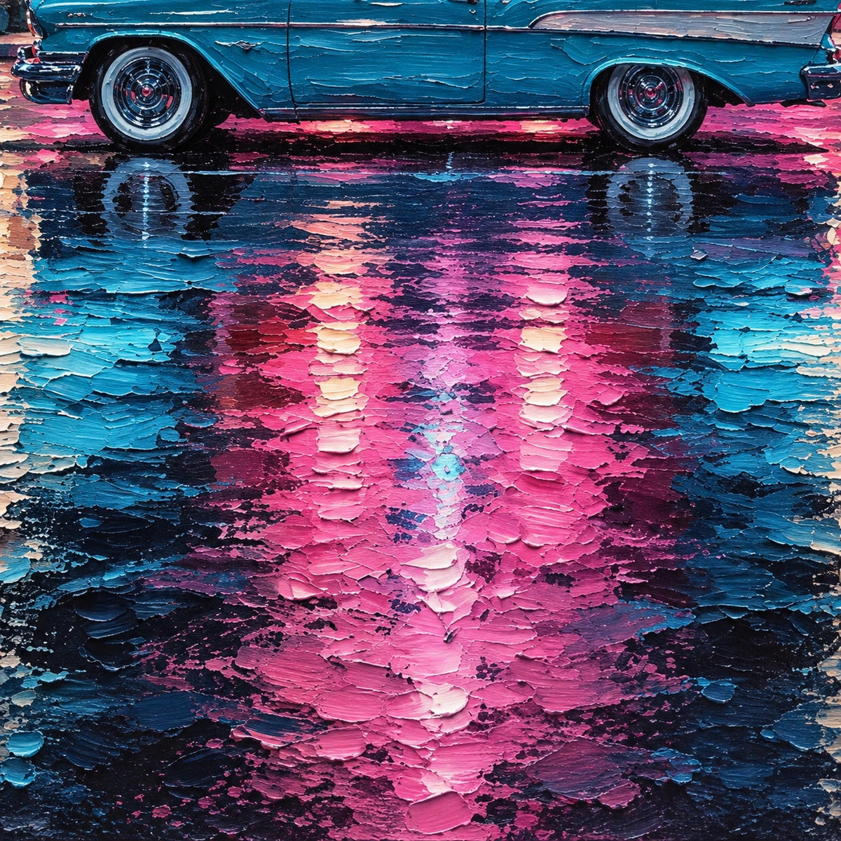 neon motel after rain, paint texture