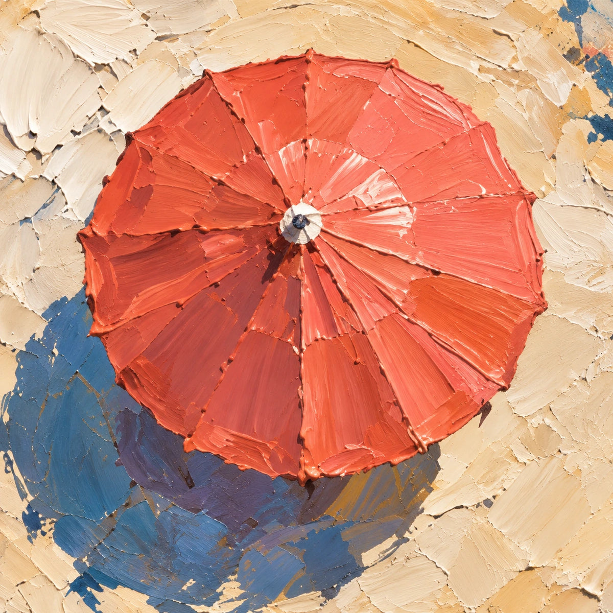 beach umbrellas and breaking waves, paint texture